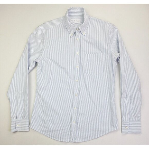 Everlane Size Small Mens White Blue Stripe Button Down Long Sleeve Cotton Shirt - Picture 5 of 9